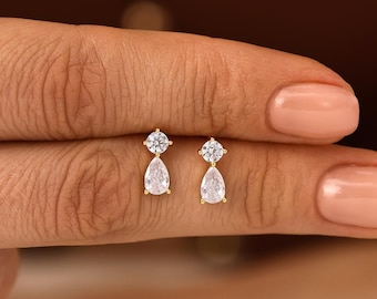 Sterling Silver Tiny Teardrop Diamond Stud Earrings, Minimalist Earrings, Dainty Everyday Earrings, Bridesmaid Gifts, Birthday Gifts for Her