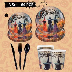 A Set 60 Pcs Halloween Party Supplies Set, Skull Ghost Plate, Halloween Plate, Halloween Party, Halloween Tableware, Happy Halloween.