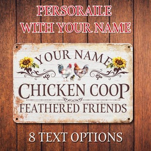 Letrero de gallinero personalizado, diseño vintage personalizado, arte de pared de granja, letrero de granja rústico, regalo único para los amantes de los gallos y gallinas.