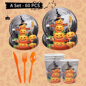 Halloween Party Disposable Tableware, Pumpkin Dinnerware, Horror  Pumpkin Plates, Festive Halloween Tableware Set, Serves 10.