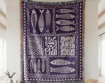 Berglachs Forelle Fisch Webdecke | Fischende Cabin Rustikale Hütte werfen Wandbehang | 100% Baumwolle Made in USA