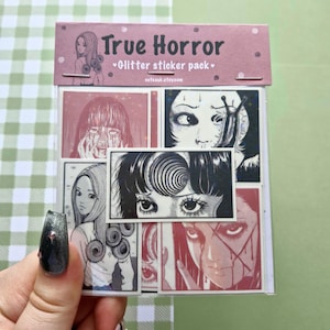 Pink and Black Horror Manga Inspired | Vinyl Glitter sticker pack 10 stickers