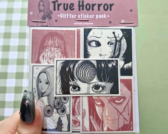 Pink and Black Horror Manga Inspired | Vinyl Glitter sticker pack 10 stickers