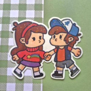 Pines Twins | Gravity Falls Inspired Large Glitter Sticker (Water-resistant)