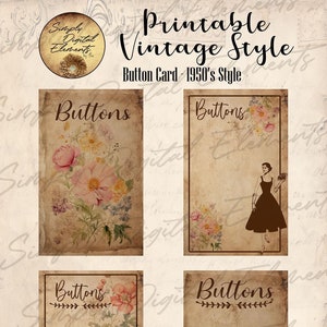 Knopkaarten in vintage-stijl - Vintage jaren 50-stijleditie - digitale download