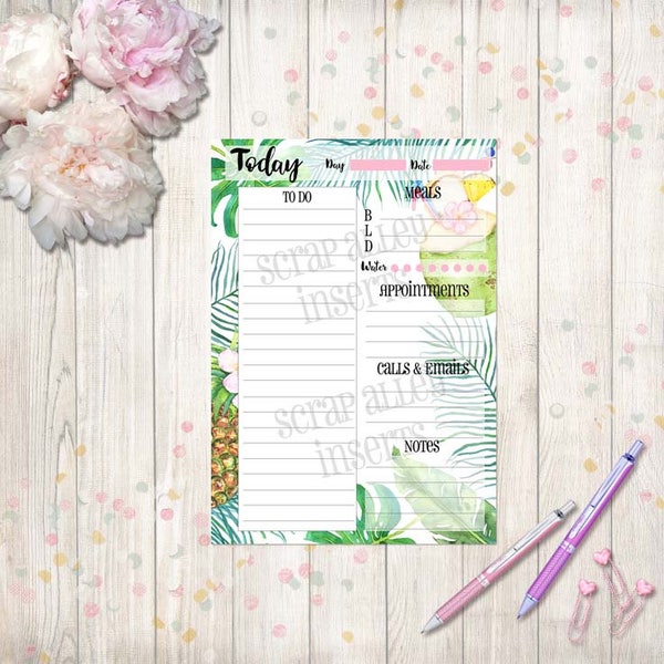 Daily Planner Printable - Today with Tropical Background - DIGITAL DOWNLOAD - A5 Perfect for Large Kikki K sized Planners