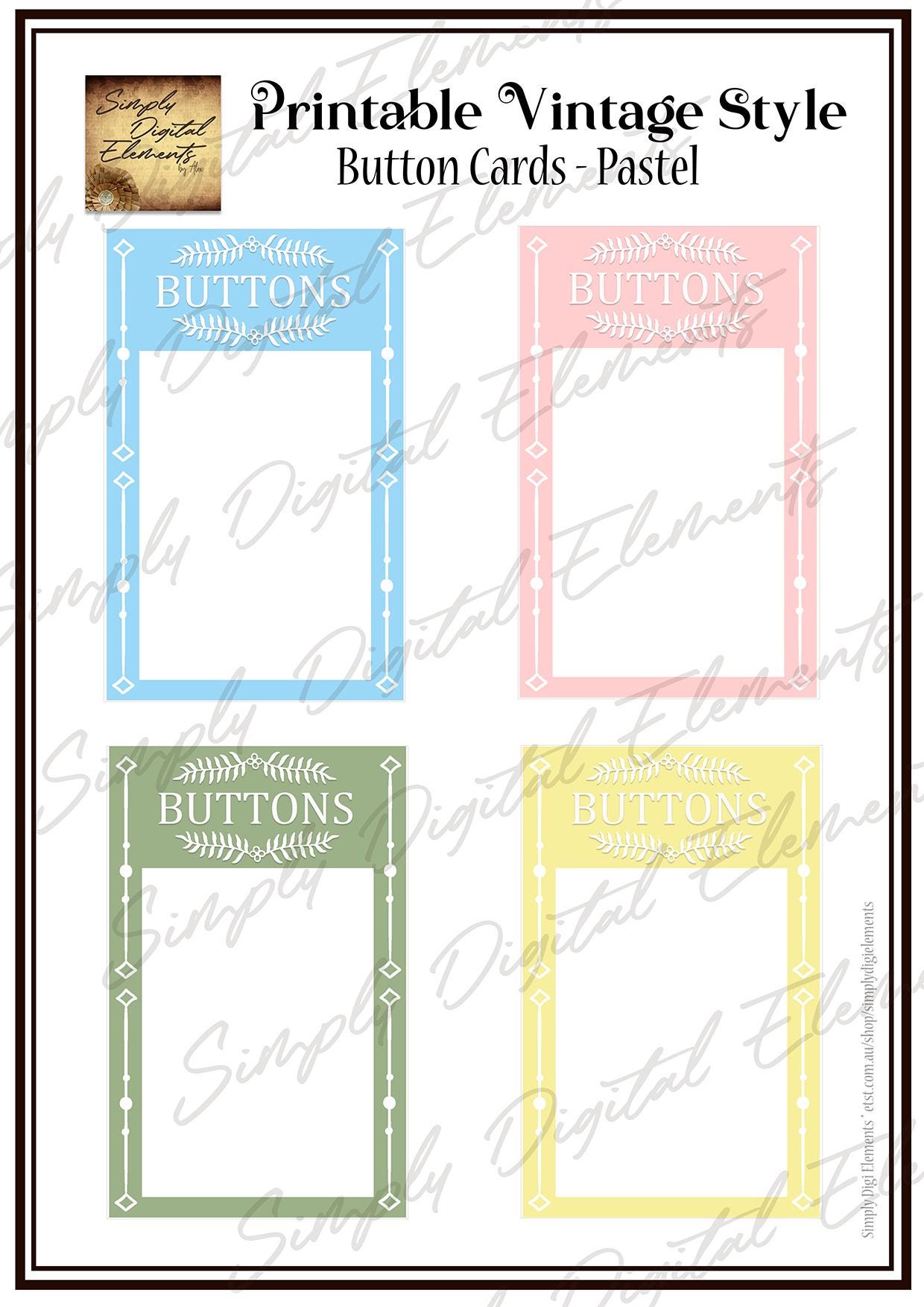 Card Color Button Vintage Style Button Cards - Pastel Color Edition - Digital Download - Etsy