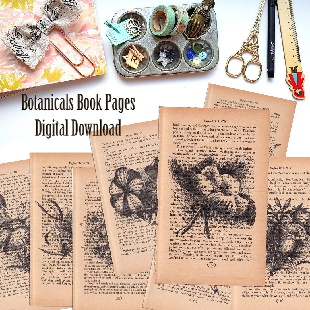 Botanical Book Page Printables - Art Journaling - Textures - Digital ...