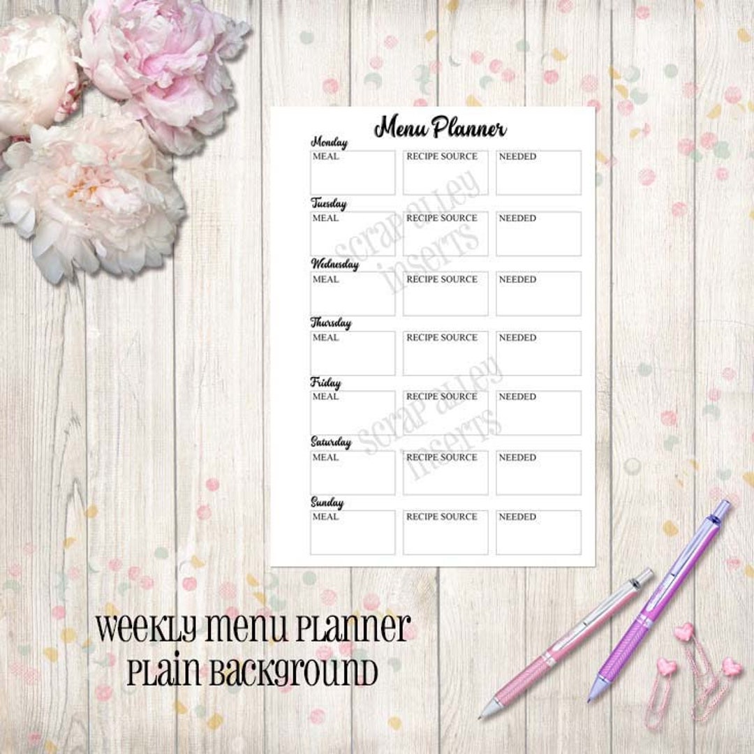 Daily Menu Planner Printable DIGITAL DOWNLOAD A5 Size Perfect for Kikki ...
