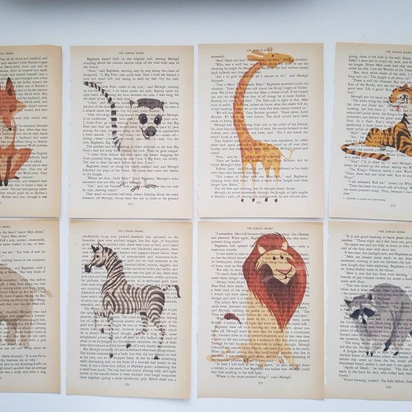 Vintage Printed Book Pages - Wild Critters -Set of 8 book pages - FREE POSTAGE AUSTRALIA