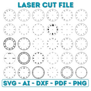 Wijzerplaat | 30x bundel | Lasergesneden bestand: SVG | Cadeau-idee: decoratie | Commerciële licentie | Vectorbestanden voor lasersnijden van hout
