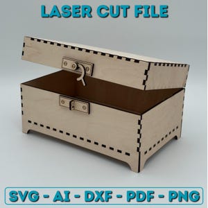 Baú com dobradiça e fechadura | Arquivo de corte a laser - SVG | Ideia para presente - Decoração | Licença comercial | Arquivos vetoriais para corte a laser de madeira