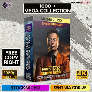 May include: A digital product cover featuring a man in a red suit with the text "1000++ MEGA COLLECTION" and "MAGMA STUDIO ENTREPRENEUR" on the cover. The cover also includes the text "VIDEO STOCK FOOTAGE PREMIUM QUALITY 4K" and "1080p FULL HD 4K ULTRAHD CLEAR NO BLURRY HIGH RESOLUTION".
