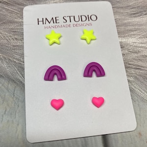 Neon earring studs, polymer clay