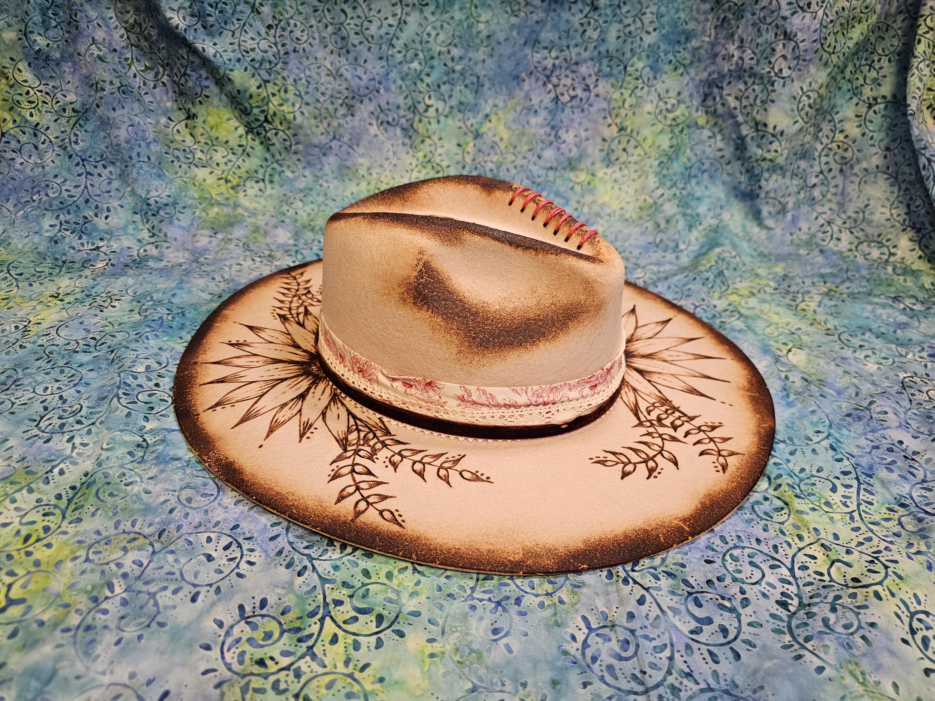 One of a kind burned felt Tan Hat The Gamblers Charred Cowboy Burned Hat - Burned Cowboy Hat  main image 3