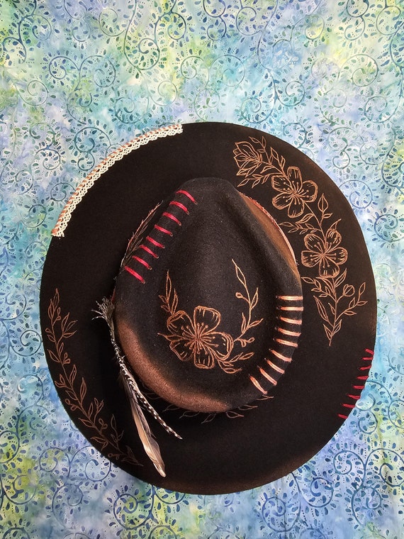 One-of-a-kind 100% Wool Felt Hand-burned Distressed Black  display picture 3