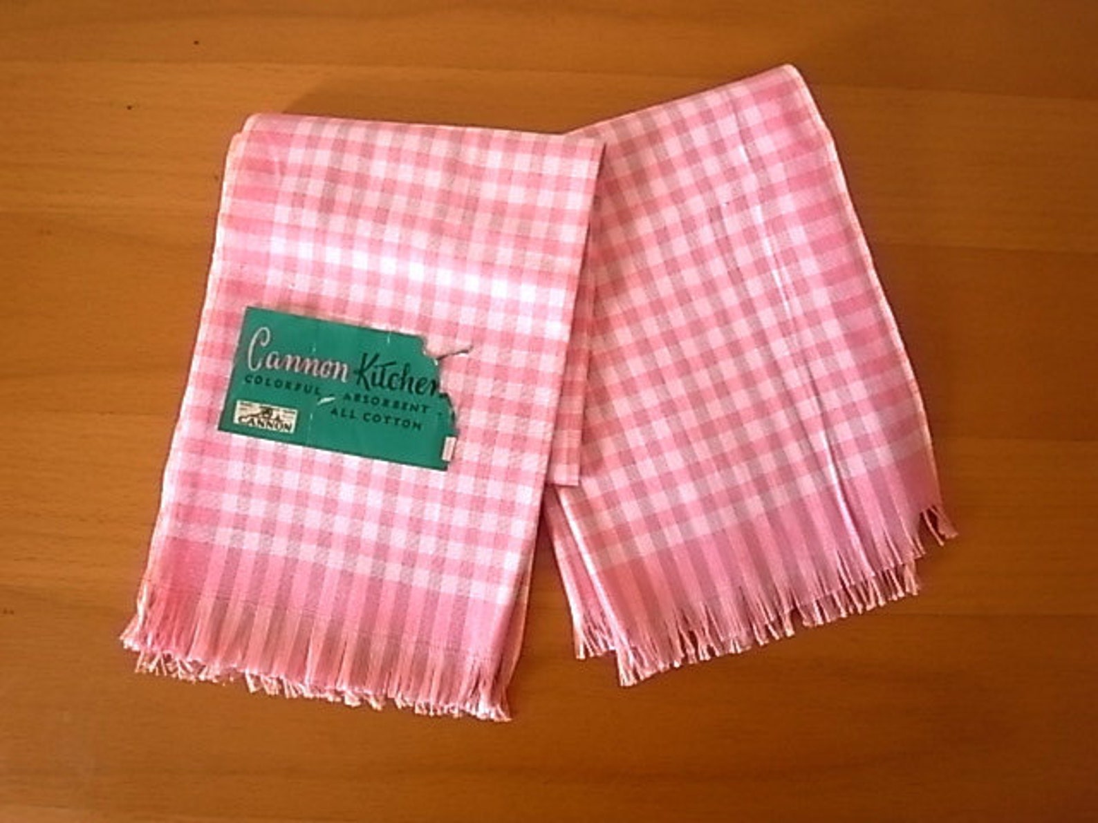 Vintage Cannon Cotton Kitchen Towels With Fringe Trim Pink Etsy