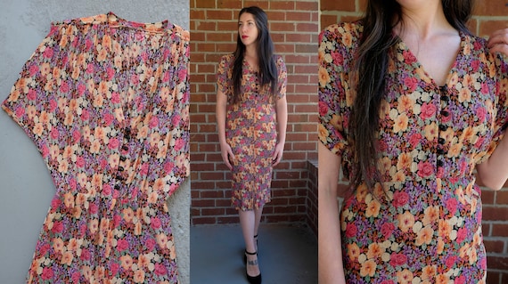 Floral 80's Does 30's Slinky Dress 80s 1930s Bias… - image 1