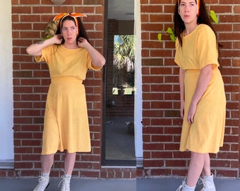 Yellow Comfy 70's 80's Terrycloth Dress Small S Vintage Towel Dress