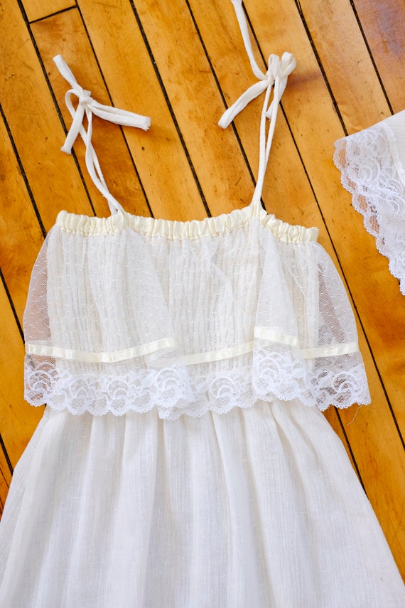 70s White Gauze Summer Dress Wedding-XS Small - image 8