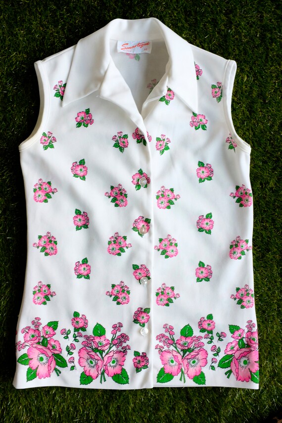 Polyester Floral Tunic Vest White and Pink Flower… - image 6