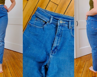 Bill Bass Stretchy Skinny Jeans Vintage High Waisted Medium Wash Mom Jeans Fitted Spandex Denim Size 6 8