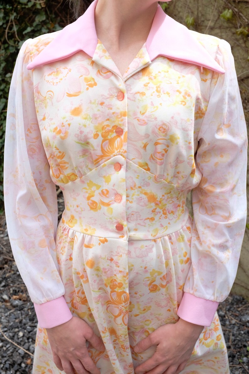 Pastel FloralsSheer Sleeved Collared DressSm Med Etsy