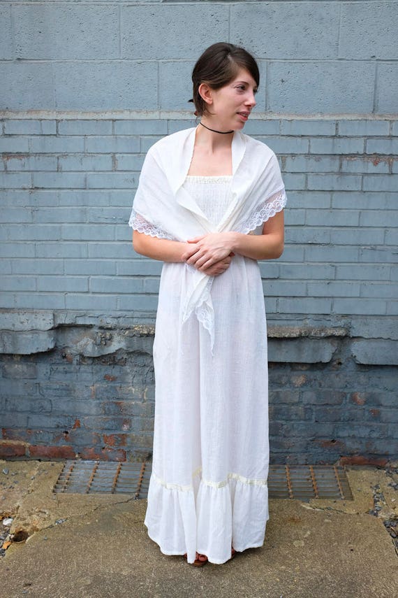 70s White Gauze Summer Dress Wedding-XS Small - image 3