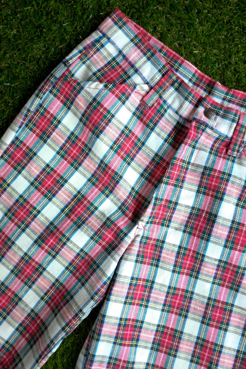 70's Plaid Wide Leg Pants Vintage School Girl Pants 1970's Red Plaid No ...