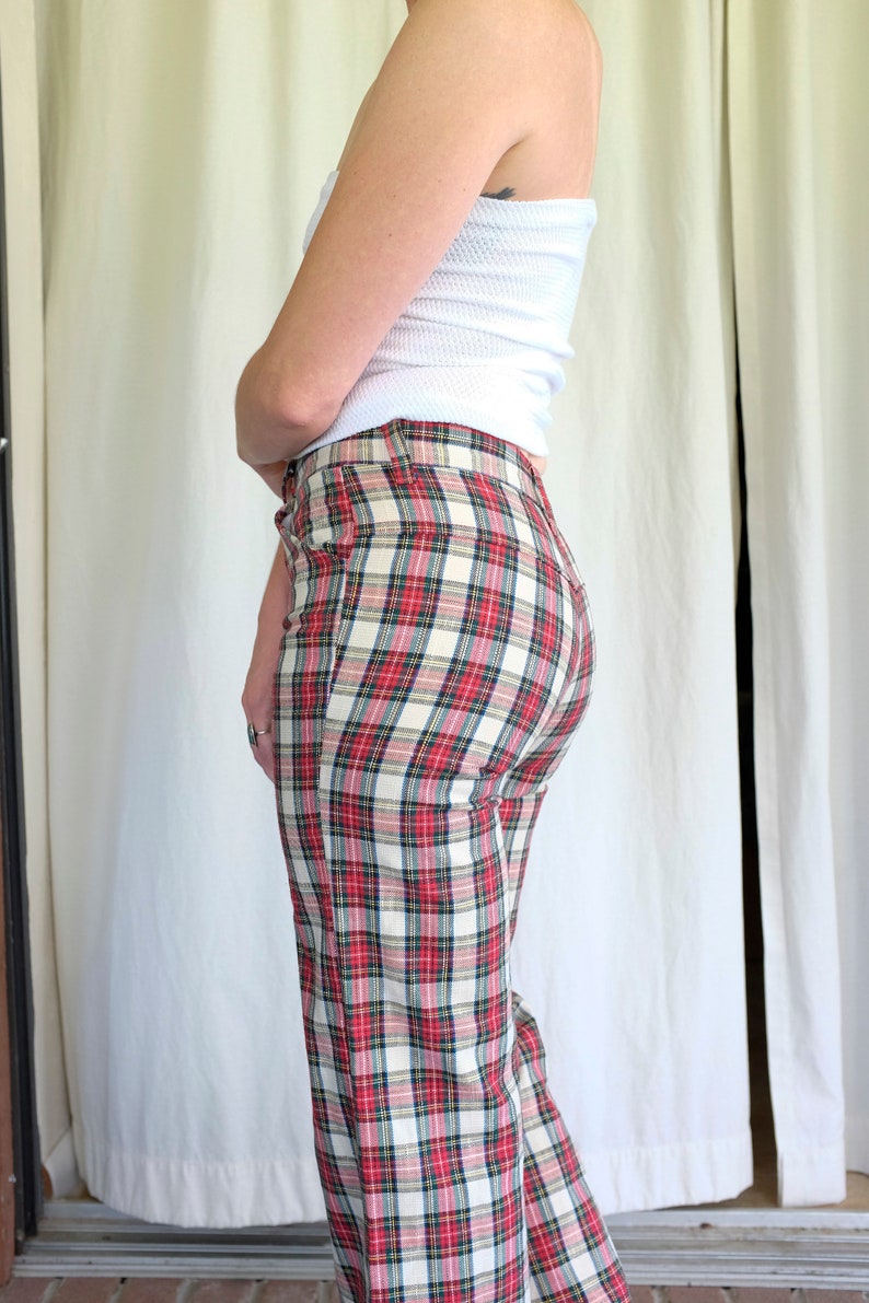 70's Plaid Wide Leg Pants Vintage School Girl Pants 1970's Red Plaid No ...