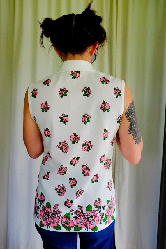 Polyester Floral Tunic Vest White and Pink Flower… - image 10