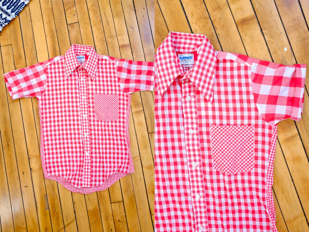 Vintage Red Checkered Button Down-xs - Etsy