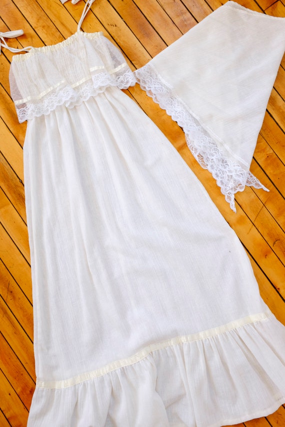70s White Gauze Summer Dress Wedding-XS Small - image 4