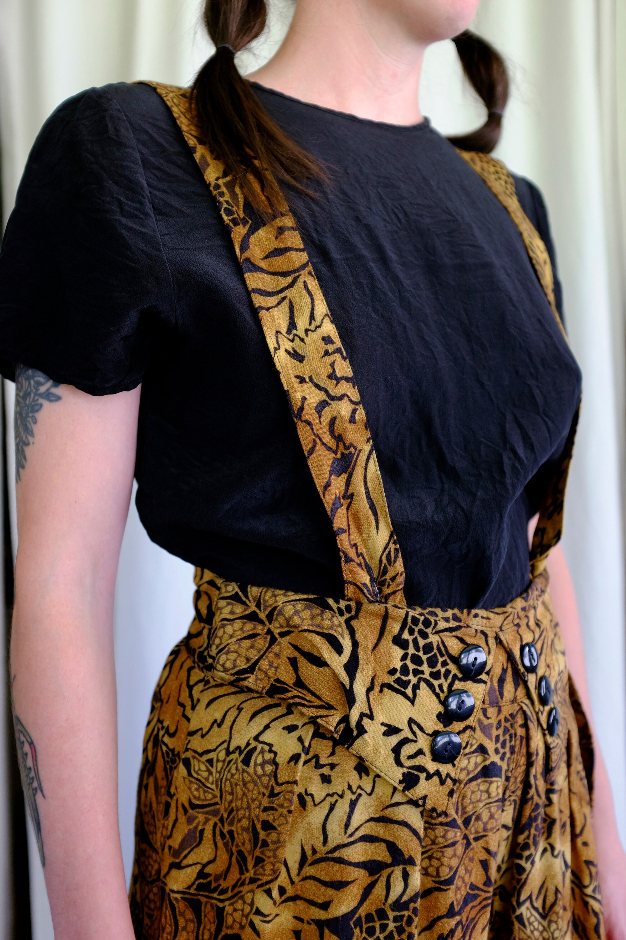80's 90's Jungle Rayon Shortalls Vintage Suspender Shorts Tropical ...