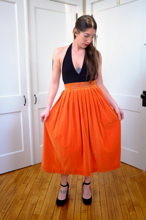 50's Orange Velvet Midi Skirt, 1950's 50's Rhines… - image 7