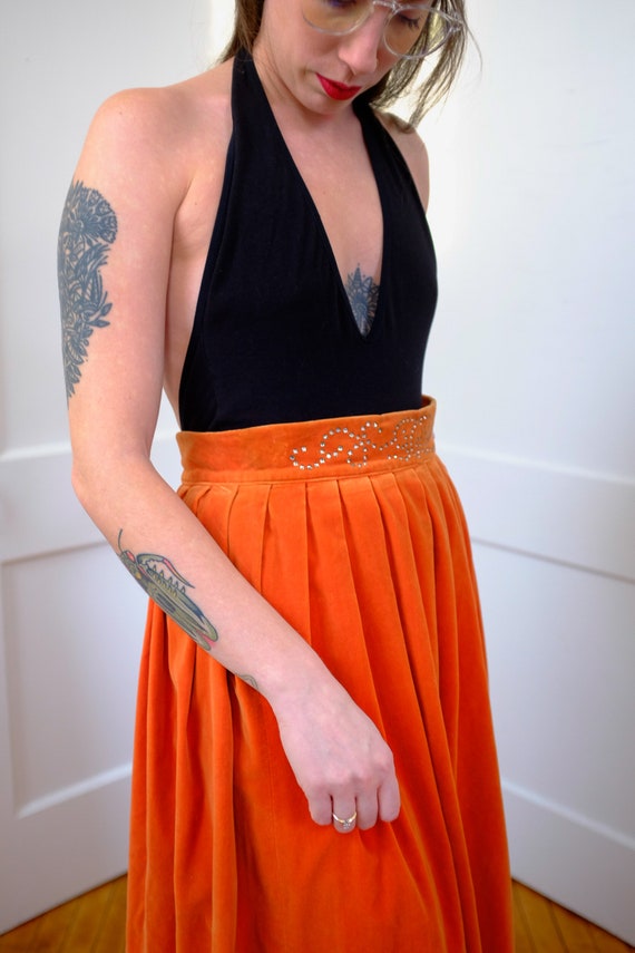50's Orange Velvet Midi Skirt, 1950's 50's Rhines… - image 5