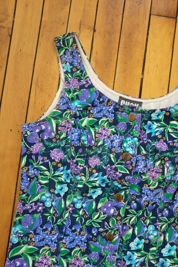 90's Fitted Denim Mixed Berry Floral Dress- - image 3