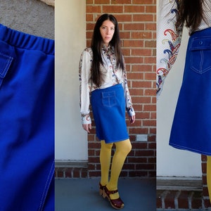 Cobalt Polyester Skort Small S 70&#39;s Tennis Skirt Primary Blue 60&#39;s 1960&#39;s Mini Skirt with Pockets Retro Mod Colorful Dress Gogo Short Skirt