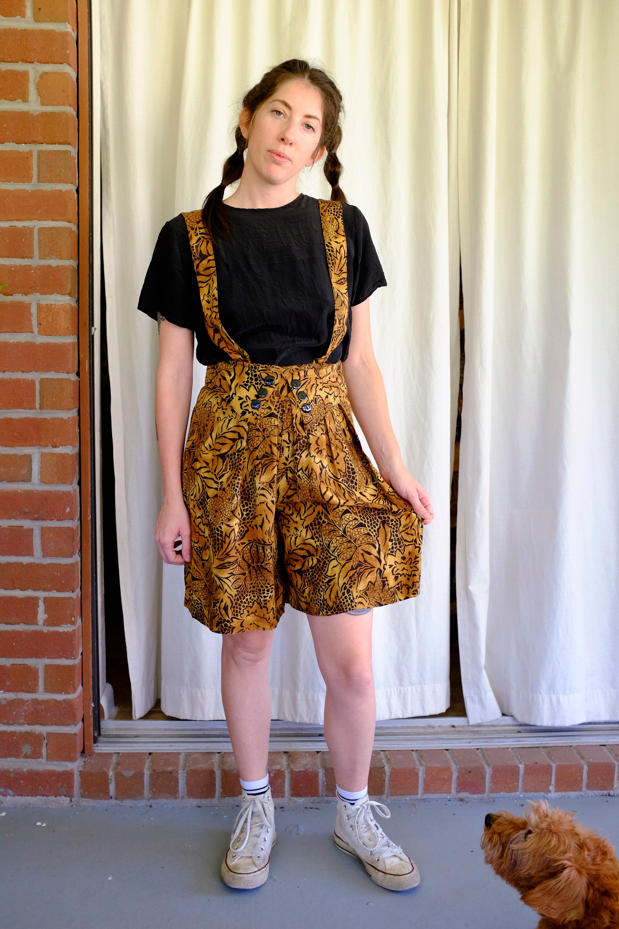 80's 90's Jungle Rayon Shortalls Vintage Suspender Shorts Tropical ...