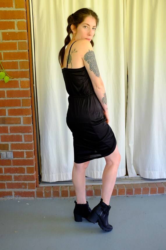 Slinky Black 70's Spaghetti Strap Dress S Small 7… - image 2