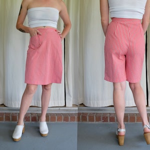 Polyester Houndstooth Skort XS Small Mod Mini Skirt 25 Waist Red and White Patterned 70&#39;s Skirt Short 70&#39;s Retro Skort Vintage Wrap Skirt