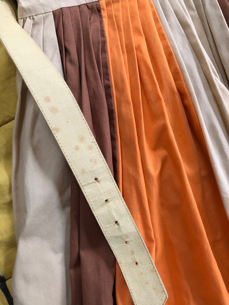 50's Color Block Autumn Orange Brown Beige Belted A-Line ...