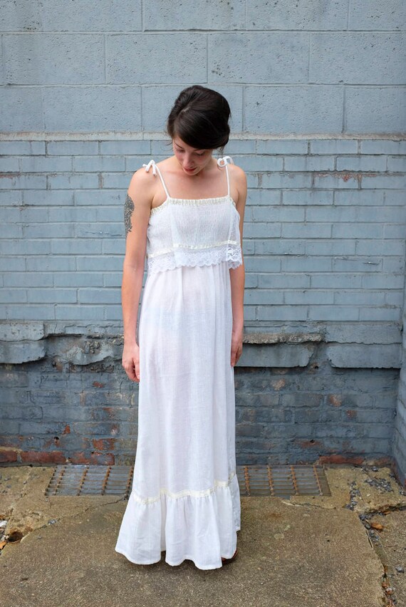 70s White Gauze Summer Dress Wedding-XS Small - image 5