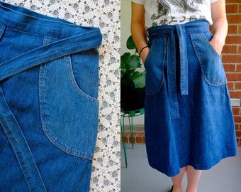 1970s wrap around jean skirt