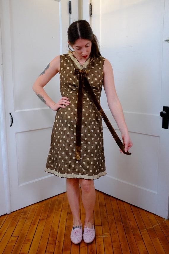 Minx Modes Brown Ruffle Polka Dot and Velvet Slee… - image 6