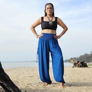 Plain Rayon Harem Pants | Blue, Women Harem Pants, Boho Pants, Hippie Pants, Aladdin Pants Boho style, Boho Fashion, Women Yoga Pants
