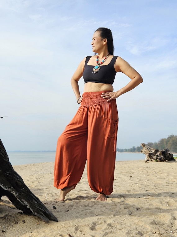 Orange Rayon Harem Pants: Women's Boho Aladdin Style Australia