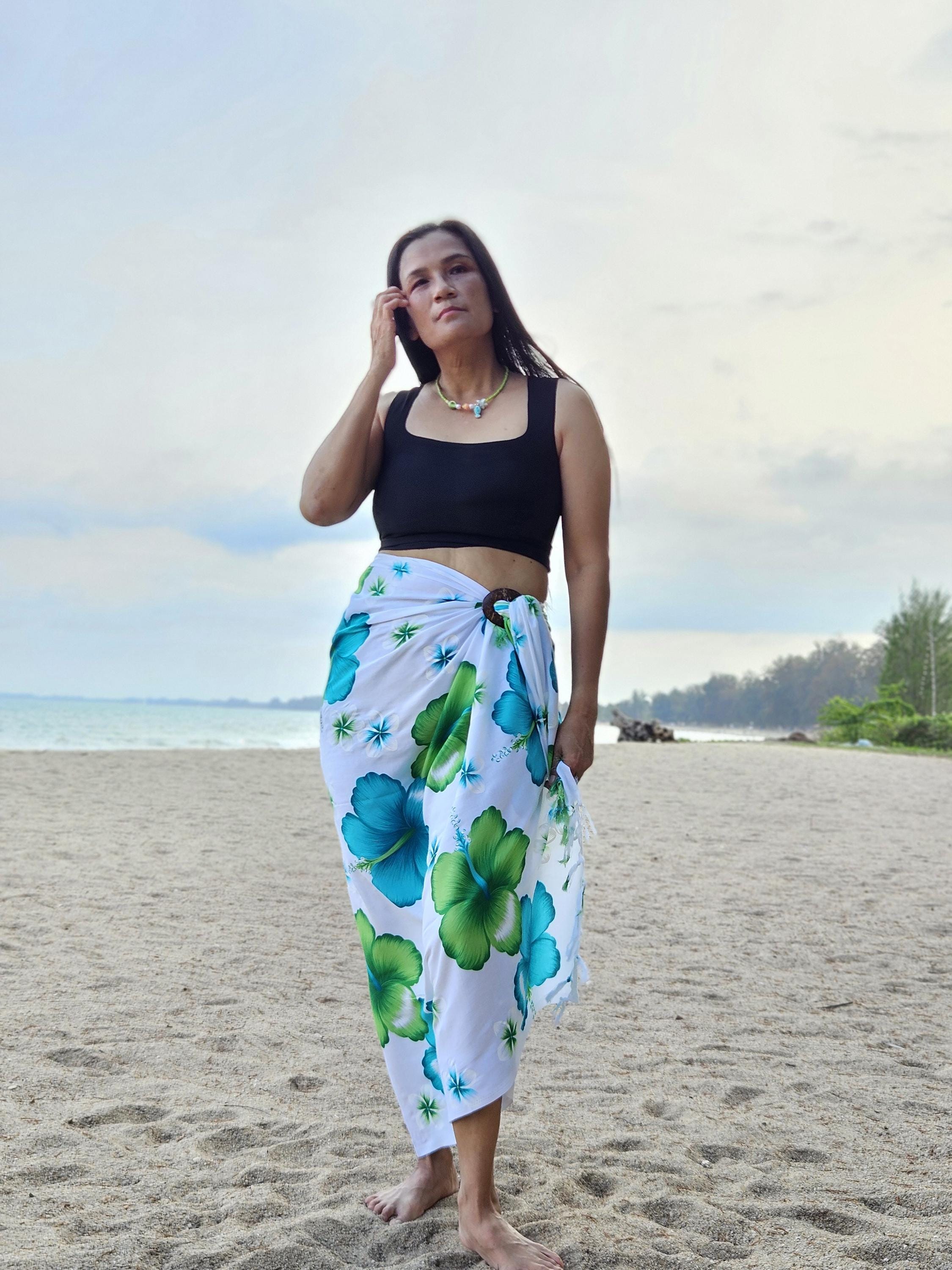 Women's Plumeria Print Sarong - Lightweight Rayon Beach Cover Up & Mini Skirt