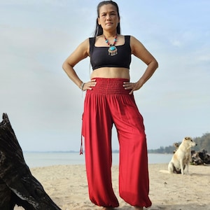 Plain Rayon Harem Pants | Red, Women Harem Pants, Boho Pants, Hippie Pants, Aladdin Pants Boho style, Boho Fashion, Women Yoga Pants