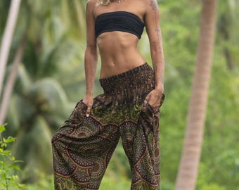 Pantalones harén con diseño de mandala floral: estilo bohemio Aladdin para yoga para mujer
